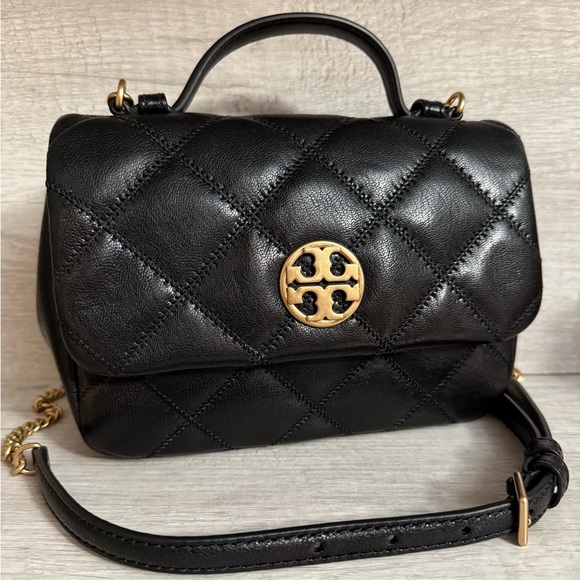Tory Burch Willa Black With Gold Hardware Top Handle/Crossbody - Picture 1 of 14